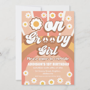 Terracotta Daisy Groovy One Girl 1st Birthday Inbjudningar