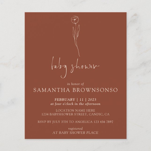 Terracotta Daisy Tiny Flower Budget Baby Shower Flygblad (Framsidan)