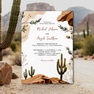 Terracotta Desert Blommigt Elegant Bohemian Bröllo Inbjudningar