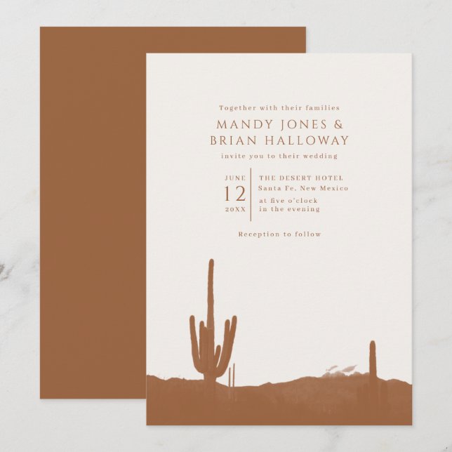 Terracotta Desert Cactus Wedding Inbjudningar (Fram/baksida)