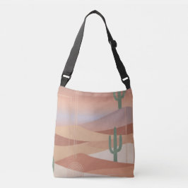 Terracotta Desert Sunset Boho Geometric Cacti Tote Axelväska