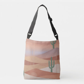 Terracotta Desert Sunset Boho Geometric Cacti Tote Axelväska