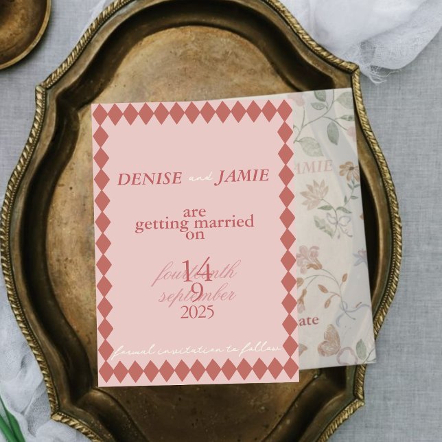 Terracotta Diamond Vellum Infoga underlägg Bröllop Spara Datumet (Skapare uppladdad)