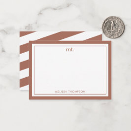 Terracotta Dubbla Gräns Modern Monogram stripe Anteckningskort