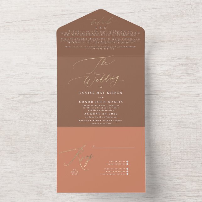 Terracotta Dusty Orange Elegant Boho Guld Bröllop (Insida)