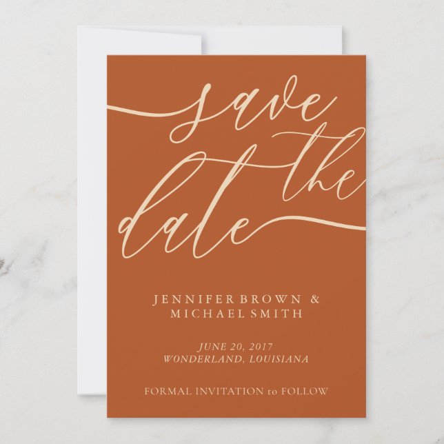 Terracotta Earth Save Date Photo Calligraphy Spara Datumet (Framsida)