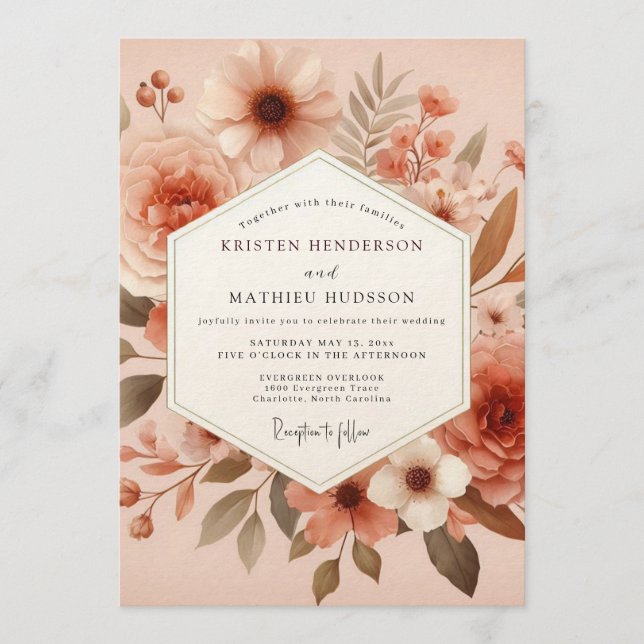 Terracotta Earthy Bloom Wedding Inbjudningar (Framsida)