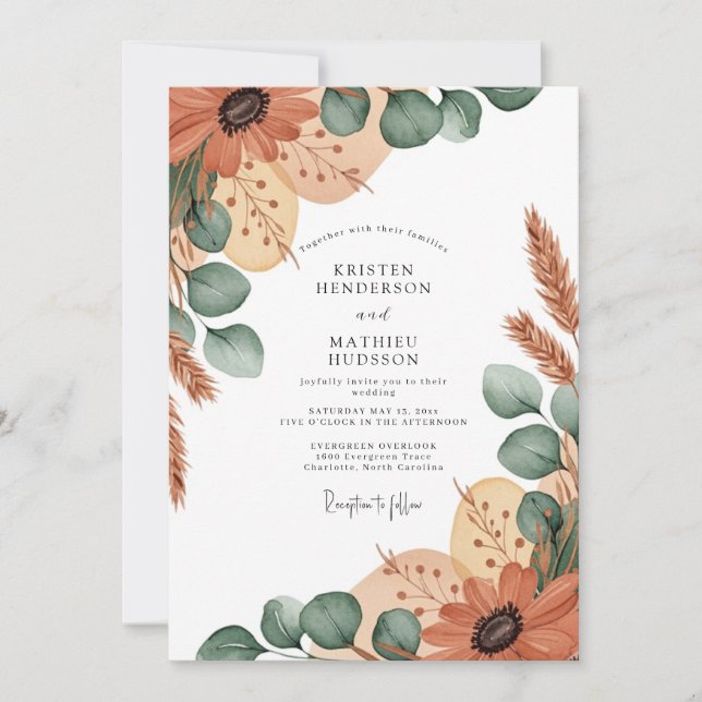 Terracotta Earthy Boho Wedding Inbjudningar (Framsida)