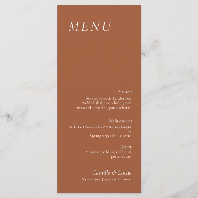 Terracotta elegant bröllop Menu Meny (Framsida)