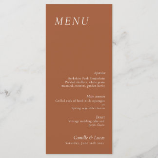 Terracotta elegant bröllop Menu Meny