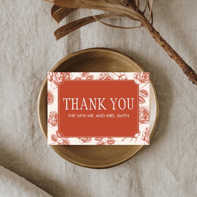 Terracotta Elegant Chinoiserie Bröllop Tack Kort (Terracotta Vintage Elegant Wedding Thank you Card)