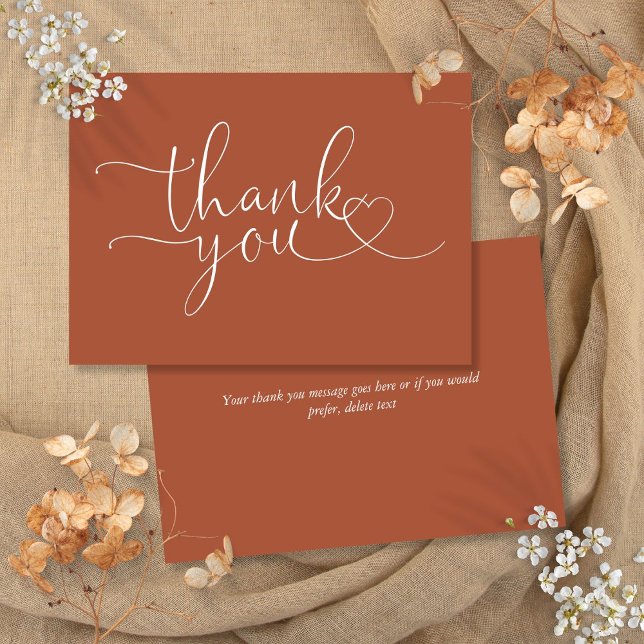 Terracotta Elegant Heart-skript Tack Kort (Terracotta Elegant Heart Script Thank You Card)