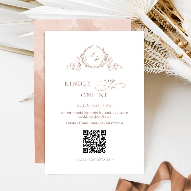 Terracotta Elegant Monogram OSA Online QR Kod Tilläggskort (Skapare uppladdad)