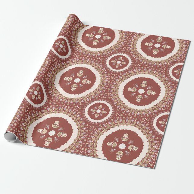 Terracotta Elegant Ornamental Blommigt Presentpapper (Utrullad)