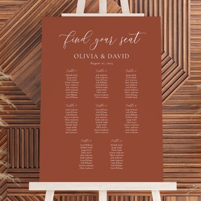 Terracotta Elegant Script 8 Bordsitsplan Poster (Skapare uppladdad)