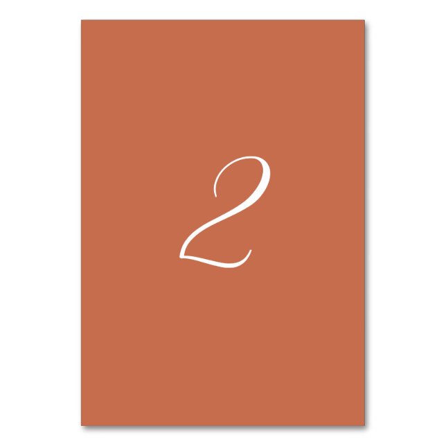 Terracotta Elegant Script Calligraphy Bröllop Bordsnummer (Framsidan)