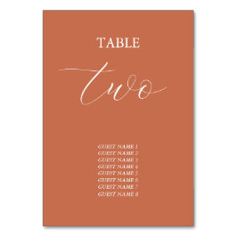 Terracotta Elegant Script Calligraphy Bröllop Bordsnummer