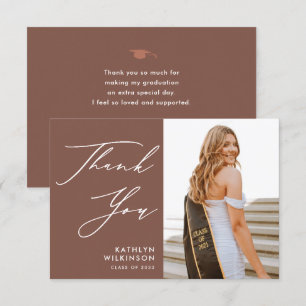 Terracotta Elegant Script Simple Photo Studenten Tack Kort