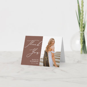 Terracotta Elegant Script Simple Photo Studenten Tack Kort