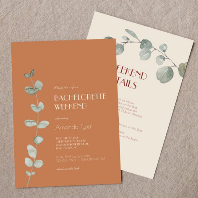 Terracotta Eucalyptus Deco Bachelorette Helg Inbjudningar (Skapare uppladdad)