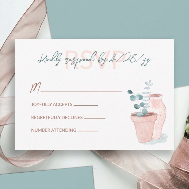 Terracotta, Eucalyptus Grönt Bröllop OSA Card Rådkort (light terracotta clay pot light green eucalyptus leaves wedding rsvp response reply enclosure card)