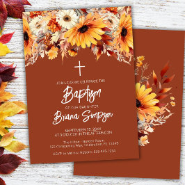 Terracotta Fall Blommigt Baptism Inbjudningar
