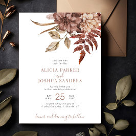 Terracotta fall blommigt boho bröllop inbjudningar