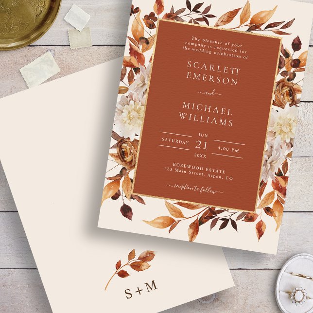 Terracotta Fall Blommigt Bröllop Inbjudningar (Terracotta Fall Floral Wedding Invitation
)