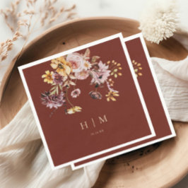 Terracotta Fall Blommigt Monogram Bröllop Pappersservett
