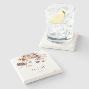 Terracotta Fall Blommigt Monogram Bröllop Stenunderlägg