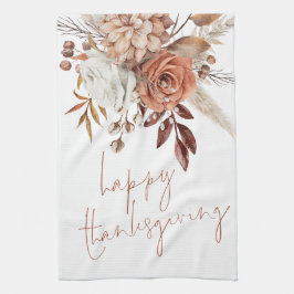 Terracotta Fall Blommigts skript Happy thanksgivin Kökshandduk