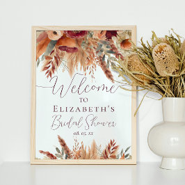 Terracotta Fall-blommor Pampas Grass Välkommen Poster