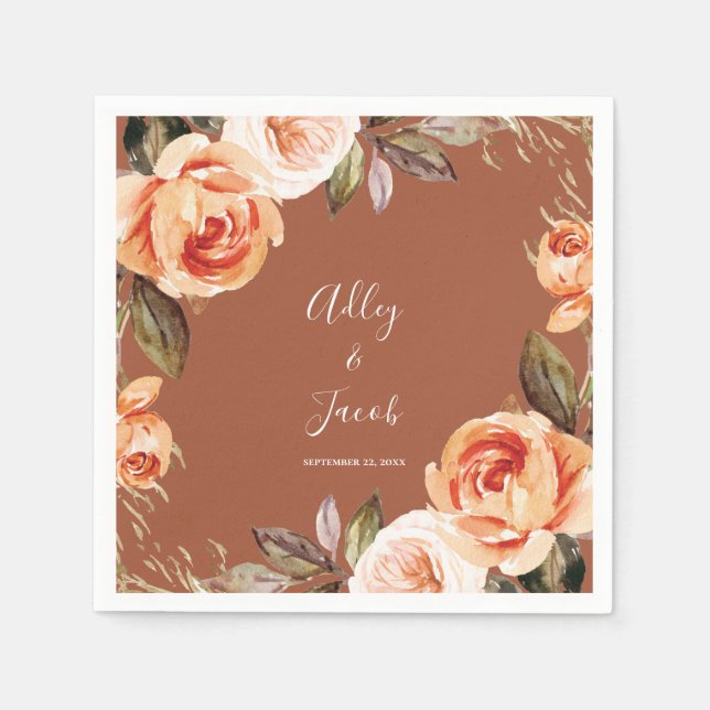 Terracotta Fall Boho Blommigt Bröllop Pappersservett (Framsidan)