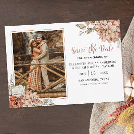 Terracotta Fall Boho Blommigt Photo Save Date in Inbjudningar