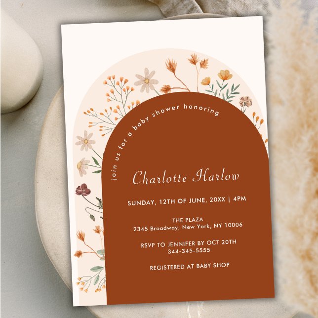 Terracotta Fall Boho Wildblomch Arch Baby Shower Inbjudningar (Terracotta Fall Boho Wildflower Arch Baby Shower Invitation)