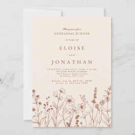 Terracotta Fall Boho Wildblomme Rehearsal Dinner Inbjudningar