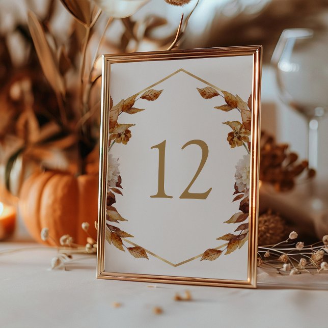 Terracotta Fall Watercolor Leaves Wedding Bordsnummer (Terracotta Copper Fall Watercolor Leaves Wedding Table Number by Painted Paperie
)