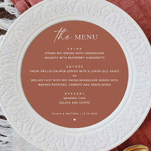 Terracotta Fall Wedding Minimalistisk runda för Meny