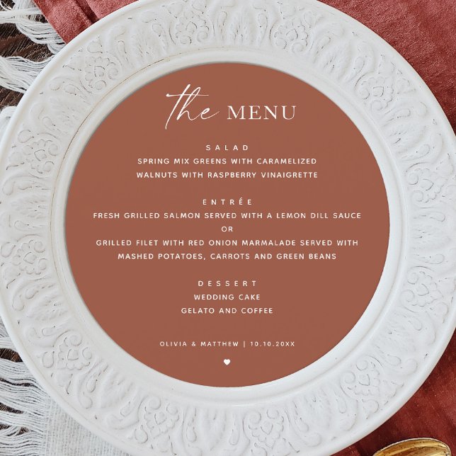 Terracotta Fall Wedding | Minimalistisk runda för  Meny (Skapare uppladdad)