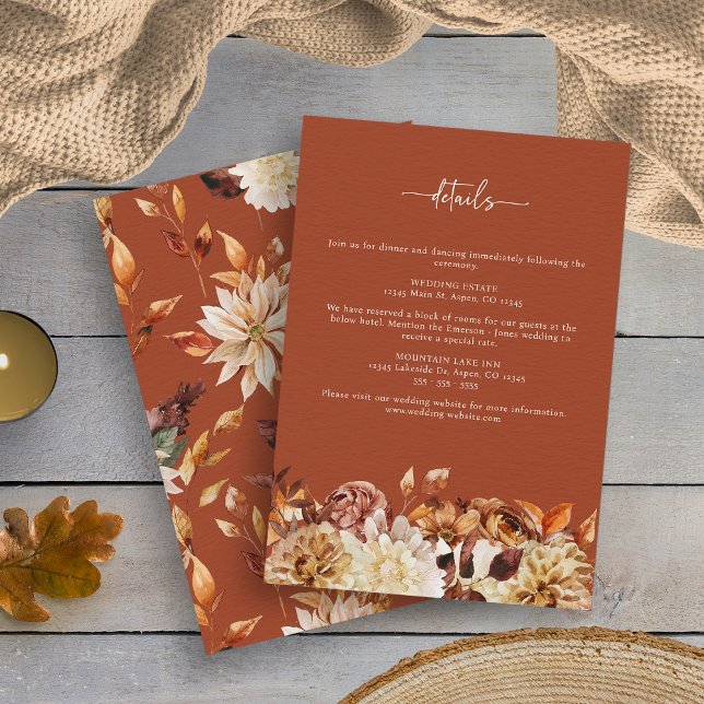 Terracotta Fall Wedding Tilläggskort (Elegant Terracotta Fall Leaves Wedding Enclosure Card by Painted Paperie)