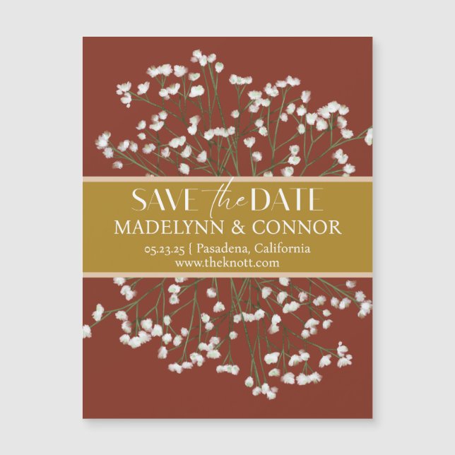 Terracotta Fält Flowers Bröllop spara datum Magnetisk Inbjudningskort (Framsida)