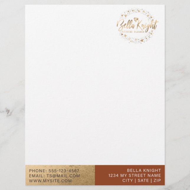Terracotta & Faux Gold Foil Anpassningsbar Company Brevhuvud (Framsida)