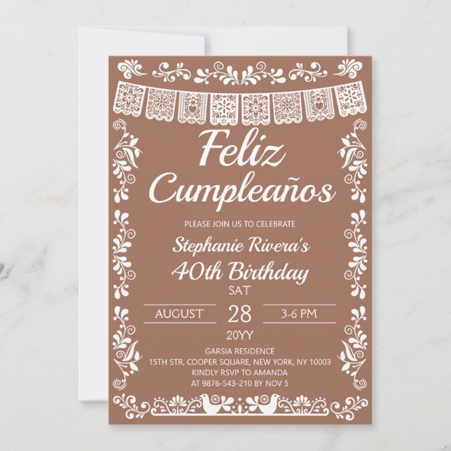 Terracotta Feliz Cumpleaños 40th Birthday  Inbjudningar (Framsida)