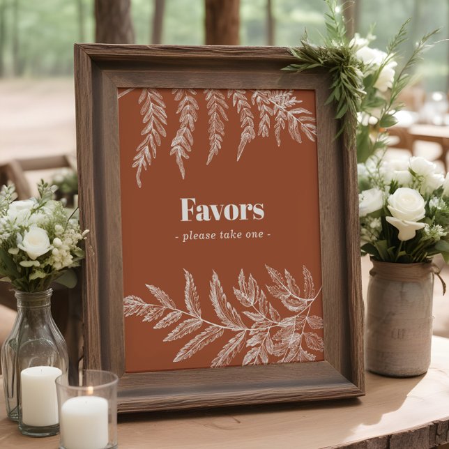 Terracotta Fern Löv Botanical Wedding-favoritskylt Poster (Skapare uppladdad)