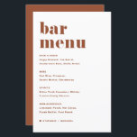 Terracotta fet retro typografi bröllopsbar meny<br><div class="desc">Lägg till dessa anpassningsbara menykort för baren till ditt evenemang bordsscape. De har fet retro typografi och enkel terracotta typografi. Detta terracotta menykort för baren är perfekt för bröllop,  bröllops shower,  baby shower och så mycket mer.</div>