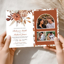 Terracotta Floral All in One QR Code Wedding Inbjudan