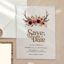 Terracotta Floral Antlers Wedding Save the Date
