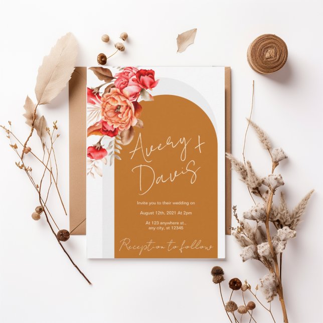 Terracotta Floral Boho Wedding Invite Inbjudningar (Skapare uppladdad)