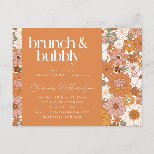 Terracotta Floral Brunch Bridal Shower Warm Earthy Vykort (Framsida)