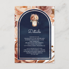Terracotta Floral Mason Jar Navy Wedding Details Tilläggskort